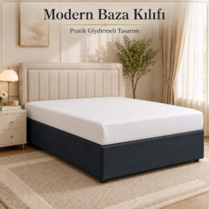 Modern Baza Kılıfı Çift Kişilik 160x200 cm Pratik Giydirmeli Tasarım Antrasit Baza Kenar Kılıfı