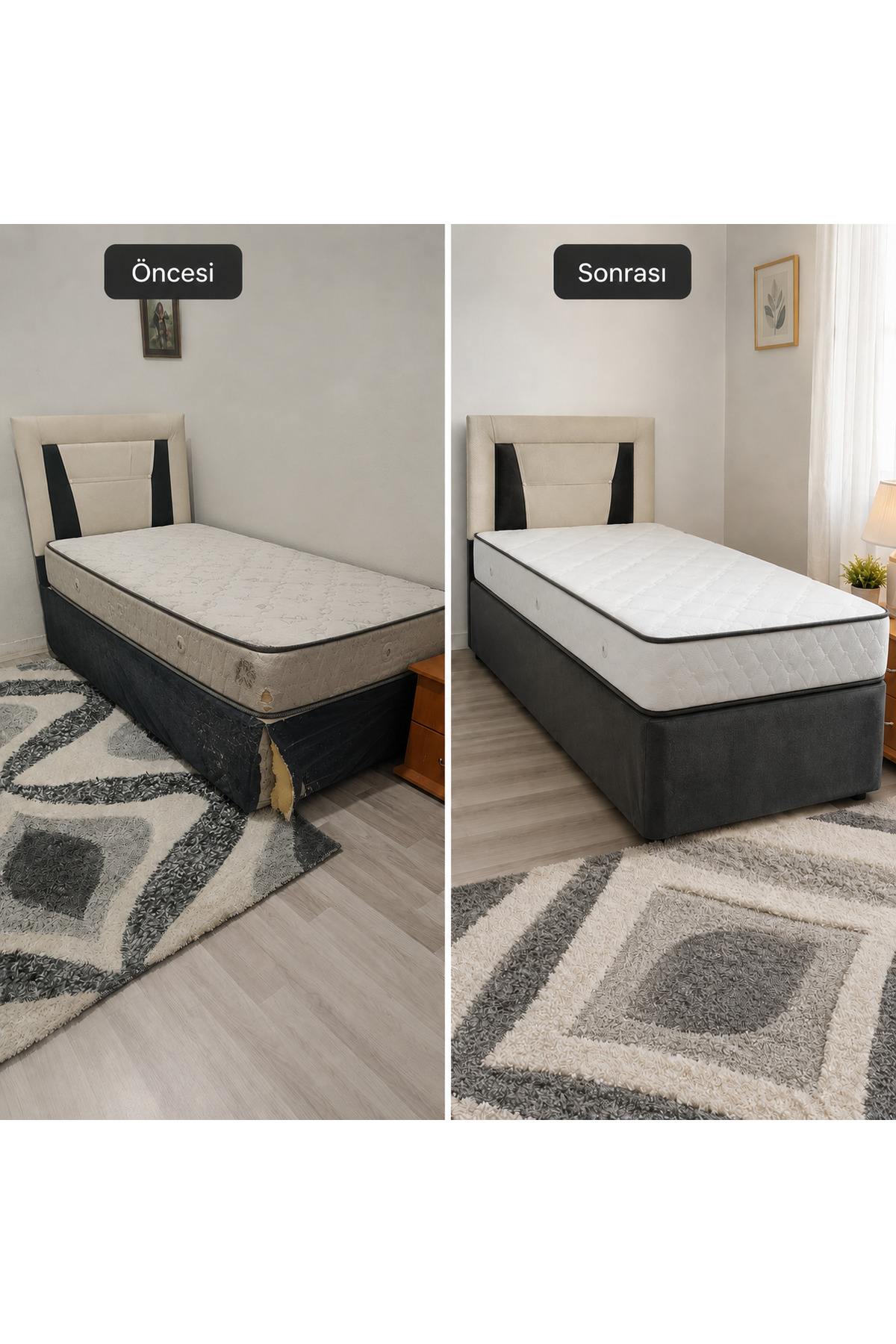 Modern Baza Kılıfı Tek Kişilik 90x190 cm Pratik Giydirmeli Tasarım Antrasit Baza Kenar Kılıfı - Görsel 3