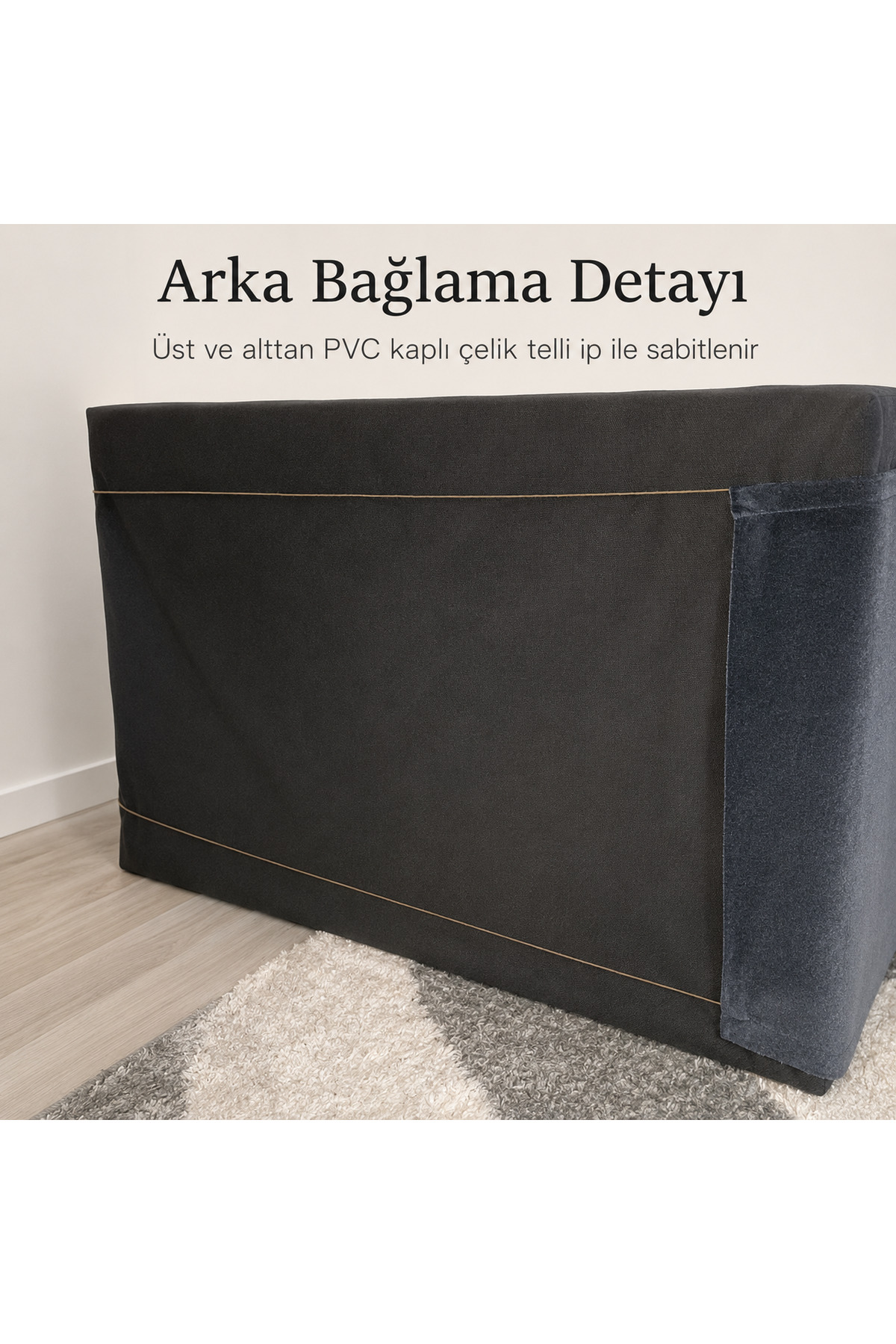 Modern Baza Kılıfı Tek Kişilik 90x190 cm Pratik Giydirmeli Tasarım Antrasit Baza Kenar Kılıfı - Görsel 4