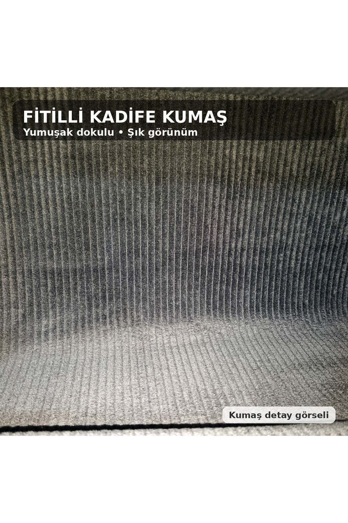 Konforlu Yaslanma Minderi – Antrasit Fitilli Kadife, Cepli - Görsel 4