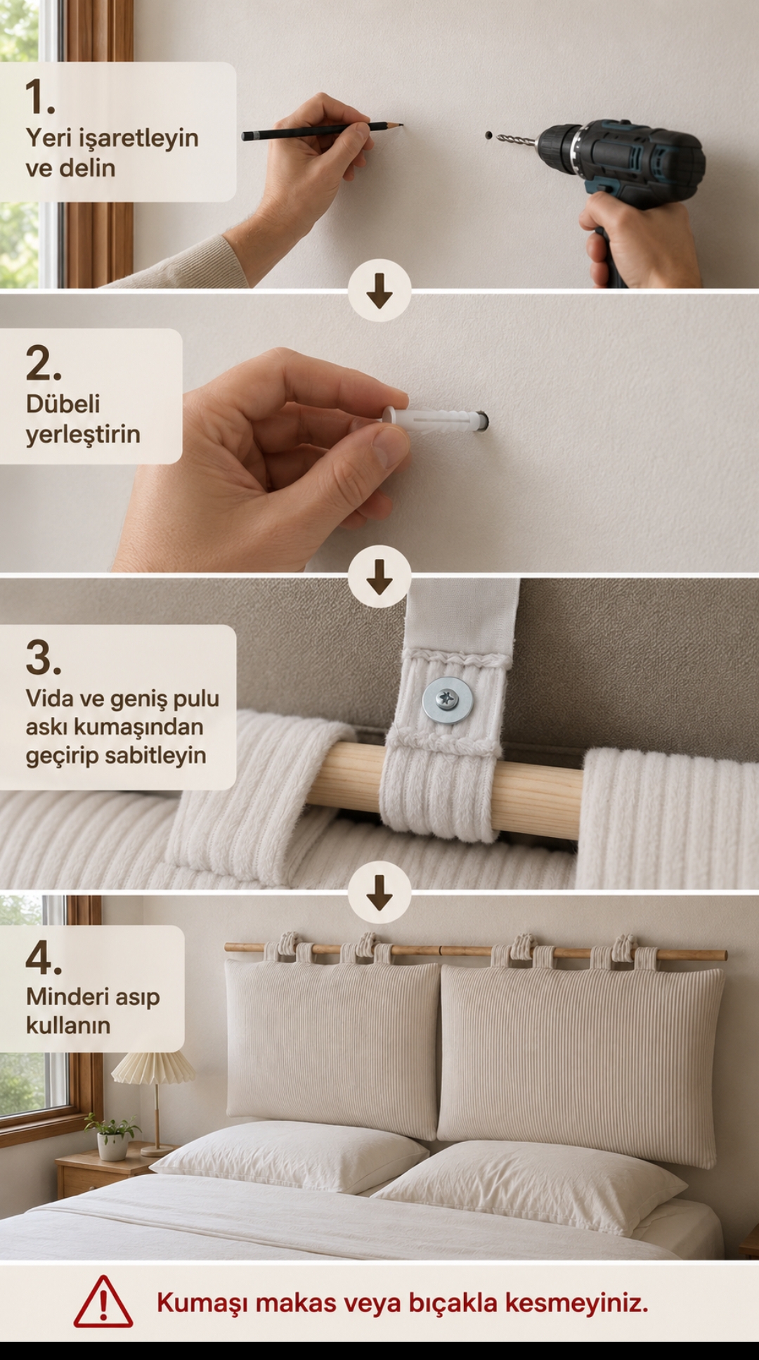 2’li Baza Başlık Minderi – Krem Fitilli Kadife, 75×55 cm - Görsel 3